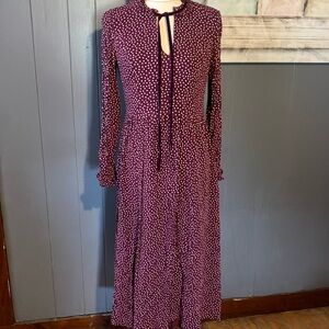 Boden size 6 long polka dot burgundy dress